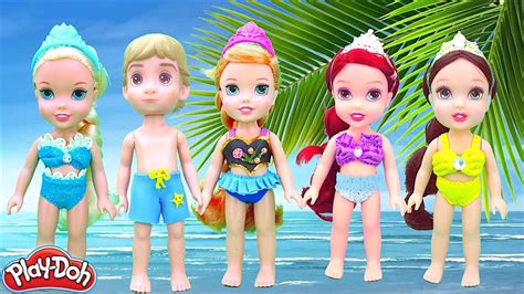 Disney Princess Pool Party Baby Dolls Anna Elsa In Play Doh Swimsuits