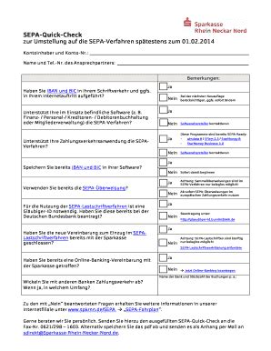 Fillable Online Sparkasse Rhein Neckar Nord Sepa Quick Check Zur