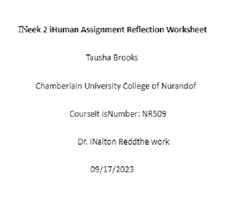 Nr Week Ihuman Assignment Reflection Worksheet In Nursing