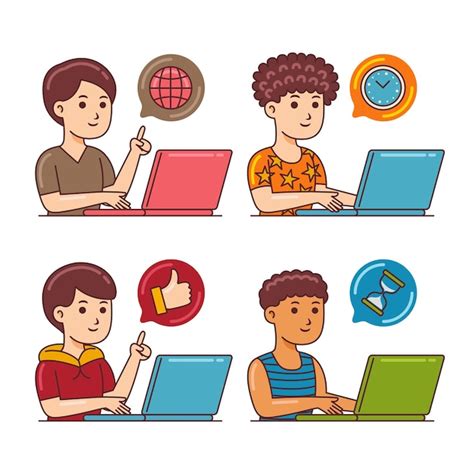 Premium Vector Men Working With Laptop In Cartoon Style