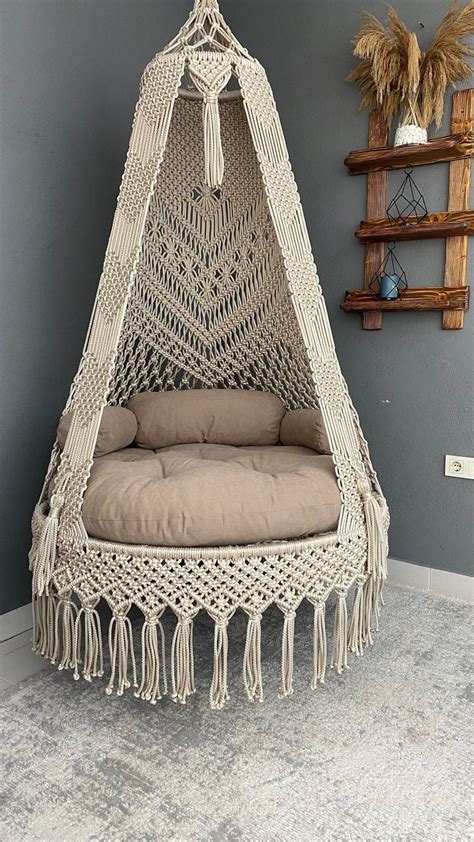 Brown Cotton Macrame Swing Hanging Chair H Ngesessel Swing Chair