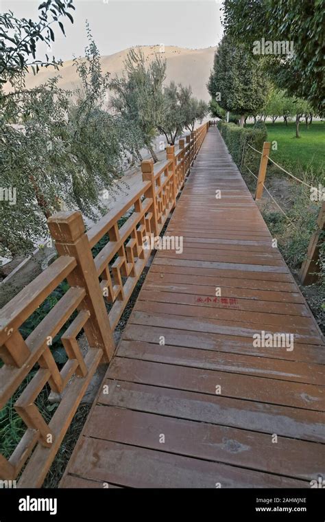 Fenced Wooden Walkway Crescent Moon Lake Or Yueyaquan Mingyue Temple