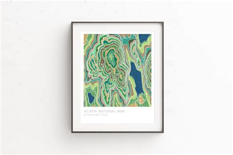 Acadia National Park Map Watercolor Print Topographic Map Maine Ts Etsy