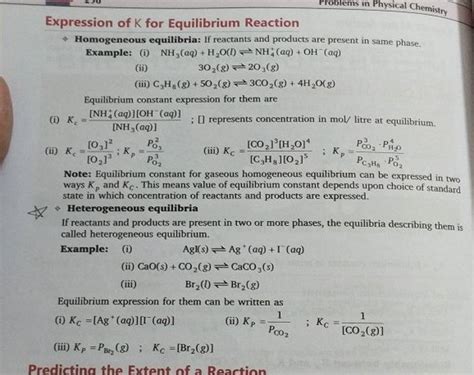 Expression Of K For Equilibrium Reaction Homogeneous Equilibria If Rea