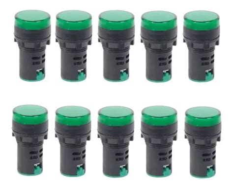 Luz Piloto Led 22mm 220v Pack 10 Unidades Verde Cuotas sin interés