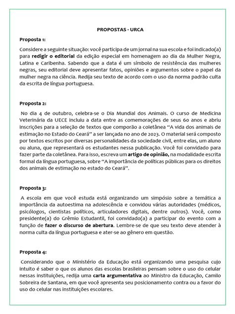 Propostas De Redaçoes - Propostas de Redação da URCA 2025.1 | PDF | Editorial | Narrativa