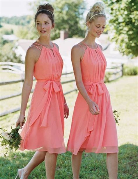 Short Coral Chiffon Bridesmaid Dresses