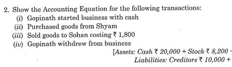 Solution Of Q 2 Accounting Equation Ts Grewal Class 11 2022 23 Cbse Cbse Commerce