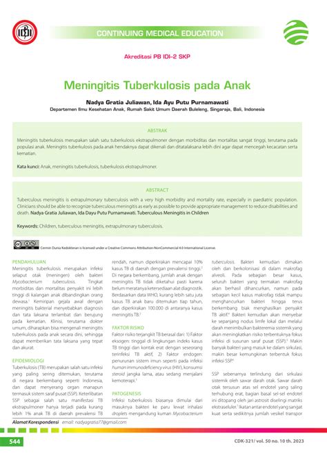 Pdf Meningitis Tuberkulosis Pada Anak