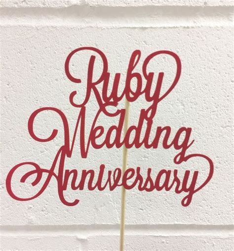 Ruby Wedding Anniversary Card Cake Topper In Ruby Wedding