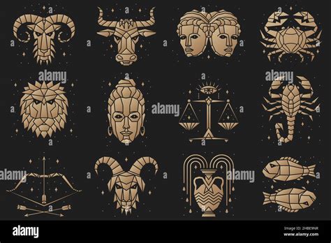 S Mbolos Zodiacales Ilustraci N Vectorial Astrolog A Signo Hor Scopo