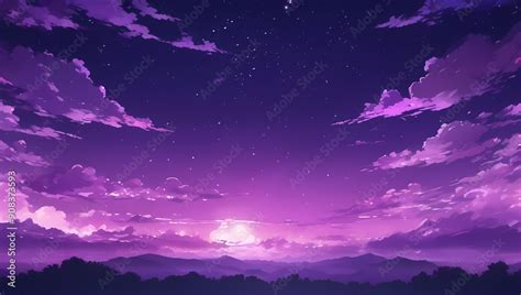 purple anime fantasy night sky moon stars space wallpaper background ...