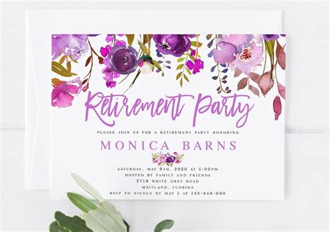 Bohemian Purple Floral Retirement Party Invitation Template Etsy