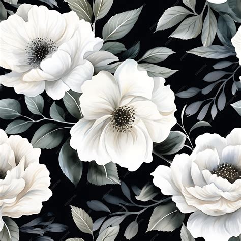 Premium Photo Black Watercolor Flowers Seamless Hd Pattern