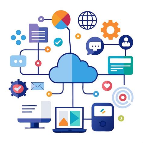 Connected Cloud Computing Network With Devices And Icons Premium Ai