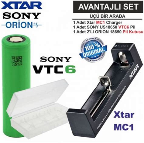 Xtar MC1 Şarj Aleti Sony VTC6 Li ion Pil ORION 18650 Pil taşıma