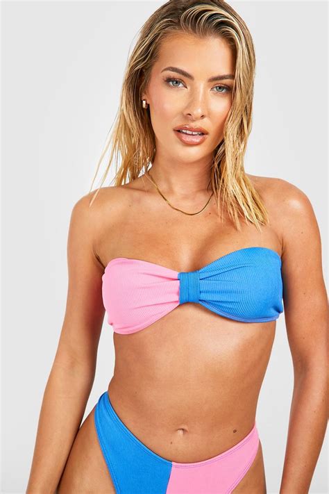 Colour Block Rib Knot Bikini Top Boohoo Uk