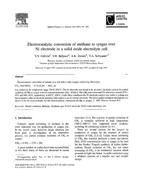 PDF Electrocatalytic Conversion Of Methane To Syngas Over Ni