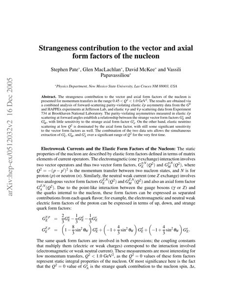 PDF Strangeness Contribution To The Vector And Axial Form Factors Of