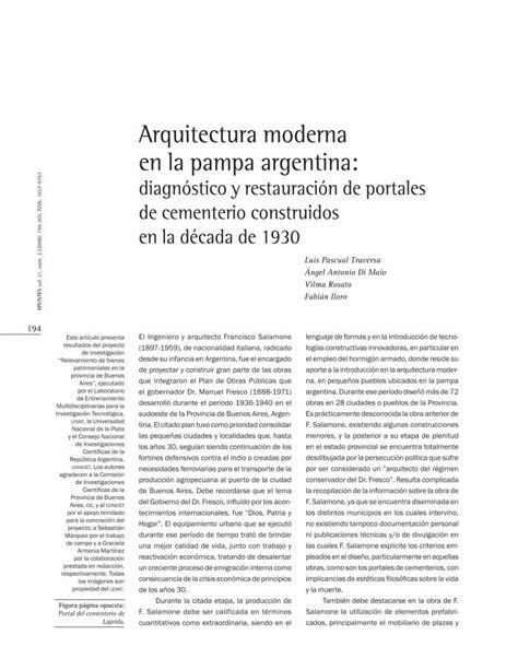 PDF Arquitectura Moderna En La Pampa Argentina Olvidada Por Los