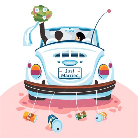 Premium Vector Hand Drawn Just Married Car Illustration