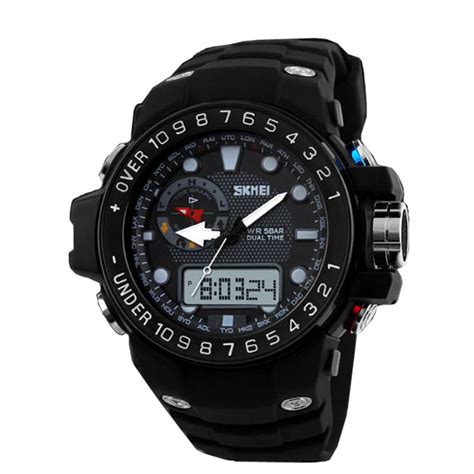 50M Waterproof Dual Model Watch With Compass – Black – LatestGadget