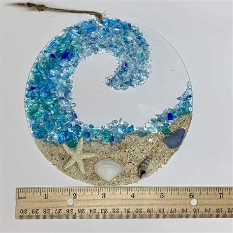 Sea Glass Suncatcher Ocean Crashing Wave Beach Ornament Reinsho