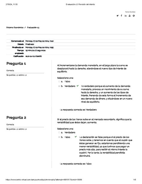 Evaluación c3 Revisión del intento clase 3 unidad 2 Redes Sociales