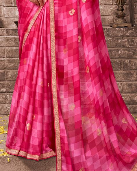 Vishal Prints Hot Pink Printed Chiffon Saree With Foil Print And Zari