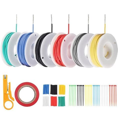 Câble 22AWG 6x7m Fil Isolé Silicone 6 Couleurs Avec 30 Serre Câbles 30