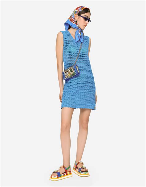 Short Sleeveless Crochet Dress In Turquoise For Women Dolceandgabbana® Us