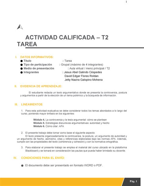 T Comunicaci N Grupo Actividad Calificada T Tarea I Datos