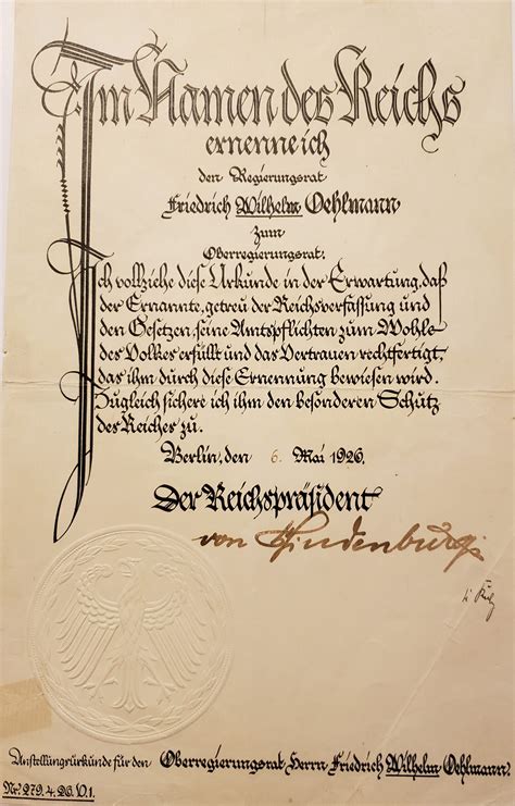 Paul Von Hindenburg Signature The Hebel Collection