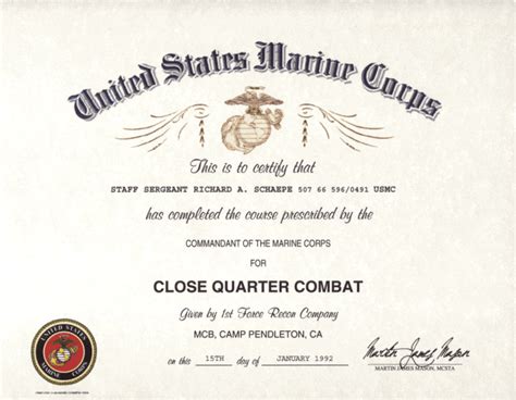 Usmc Close Quarter Combat Training Certificate