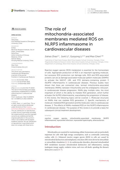 Pdf The Role Of Mitochondria Associated Membranes Mediated Ros On