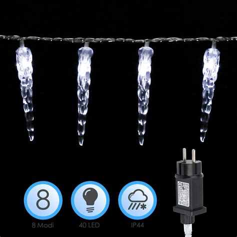 Guirlande Noel Exterieur 10 m 40 LED Lumières de Stalactite Glaçons