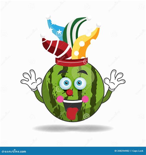 The Watermelon Mascot Character Becomes A Clown Vector Illustration