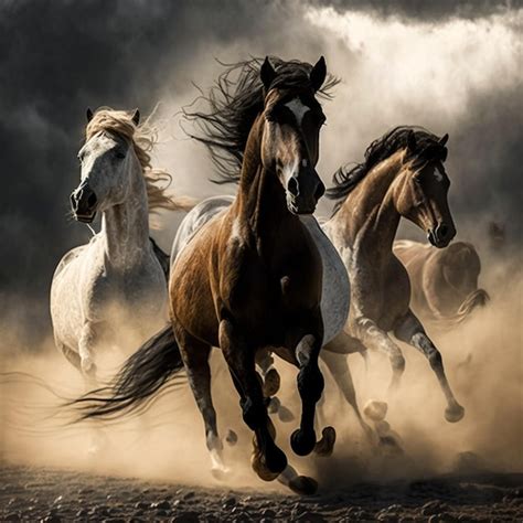 Premium AI Image | Three horses running in a storm with the word horses ...