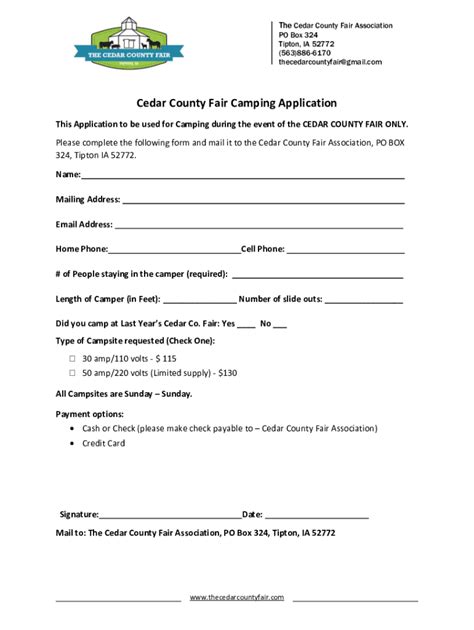 Fillable Online Cedar County Fair Camping Application Fax Email Print