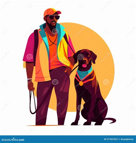 A Cheerful Blind Man With His Service Dog Stock Illustration