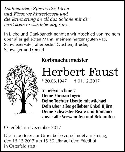 Traueranzeigen Von Herbert Faust Abschied Nehmen De