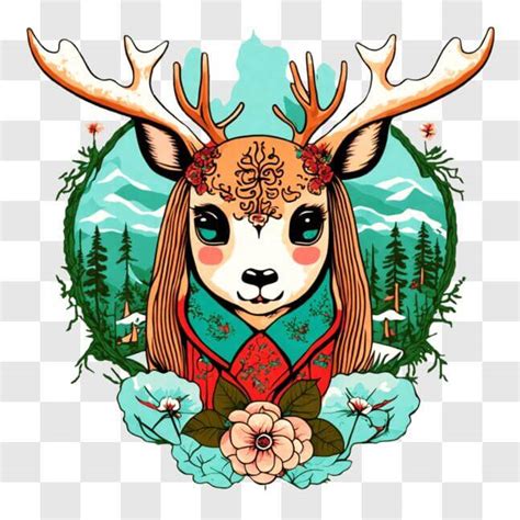 Download Female Deer With Antlers And Flowers In Her Hair Png Online