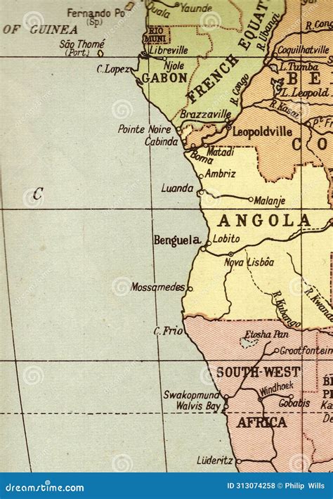 A Vintage Political Map Of Angola And The West Coast Of Africa In Sepia