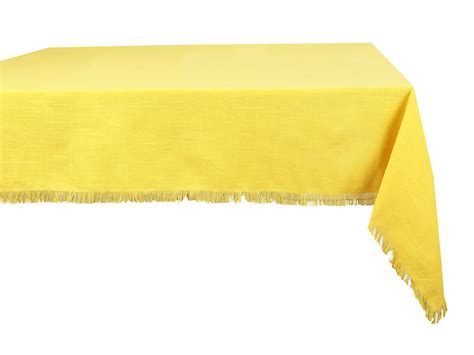 Nappe linge de table à franges en coton 140 x 240 cm jaune POLA