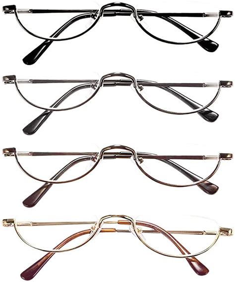 Reavee 4 Pack Retro Designer Alloy Half Moon Reading Glasses Women Men Half Frame Spring Hinge