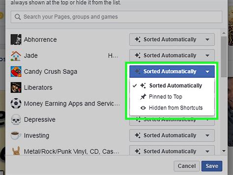 how to delete shortcuts on fb