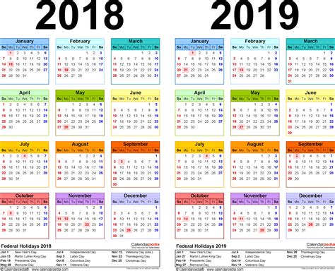 2018-2019 Two Year Calendar - free printable PDF templates