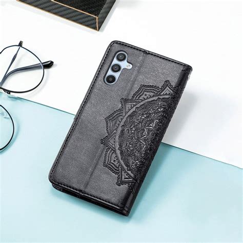 Samsung Galaxy A54 Hoesje Mandala Book Case Met Pasjeshouder Zwart