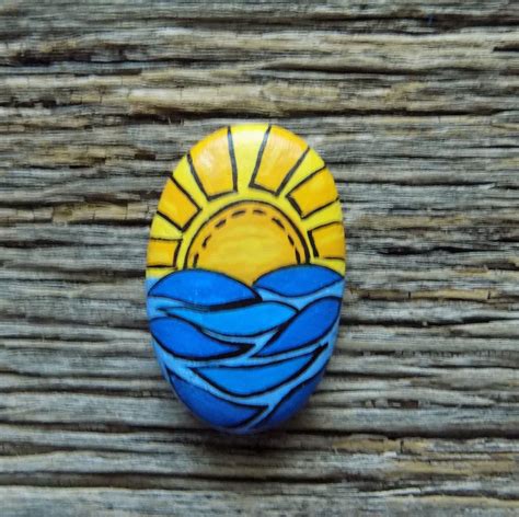 Mini Ocean Sunset Hand Painted Rock Decorative Accent Stone By