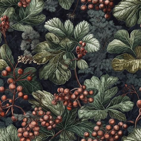 Premium AI Image | A dark blue and green floral wallpaper with berries ...